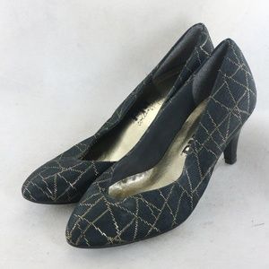 PM Collection by 9.2.5 Black/Gold Fabric Pumps
